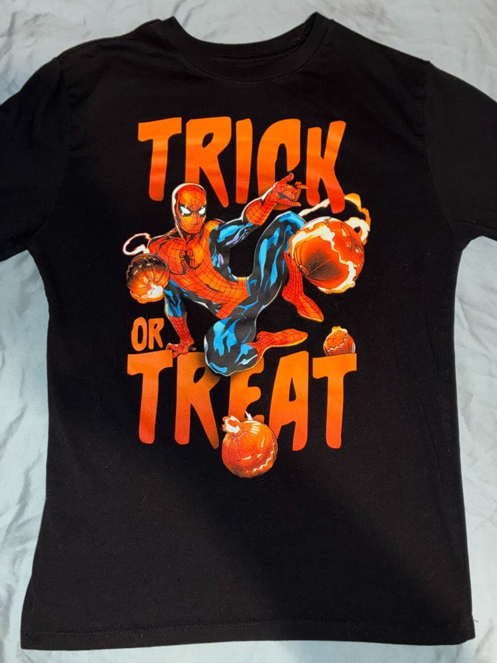 Marvel Boys Black Spider-Man Trick or Treat Halloween T-Shirt Size XL NWT